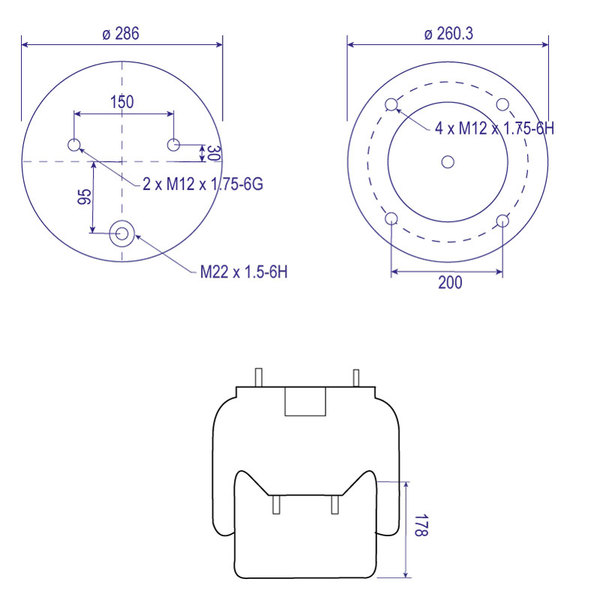 Coussin d'air 1T19L-11 pour SCHMITZ/WEWELER, piston acier