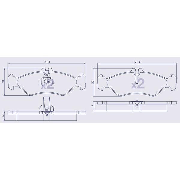 4 Plaquettes de frein arrière pour MERCEDES / VOLKSWAGEN - Ref : 21621009203