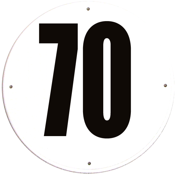 Disque limitation de vitesse 70 km/h PVC - diamètre 200mm, HOMOLOGUÉ
