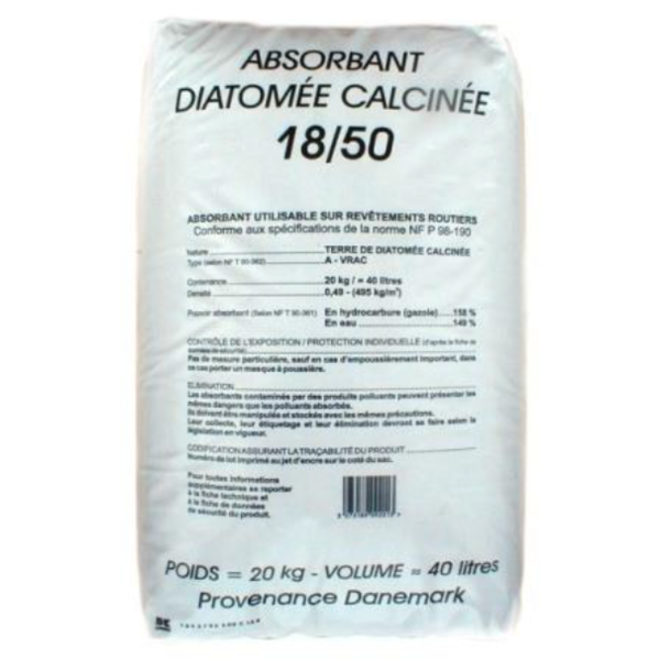 Absorbant terre diatomée 18/50, sac de 20 kg, homologué pour un usage  routier