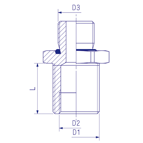 Traversée de cloison 16x1,5 D22, raccord pour circuit air comprimé PL