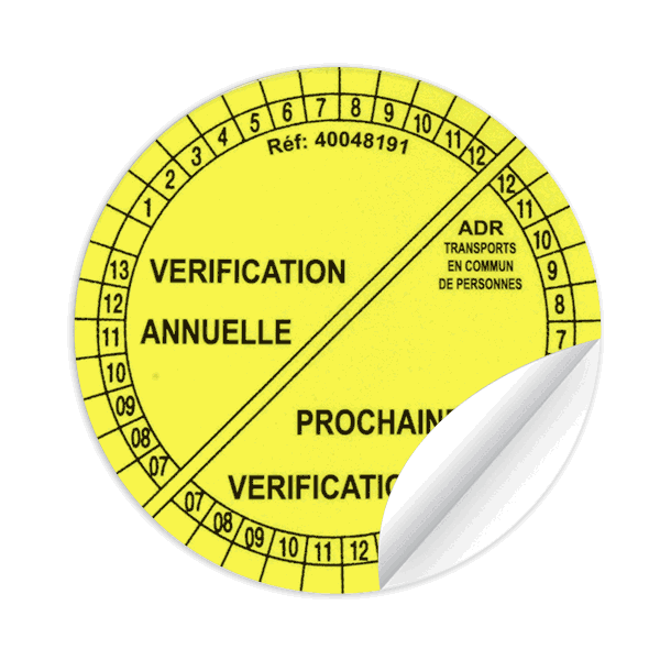 Étiquette adhésive ronde jaune pour extincteur ADR