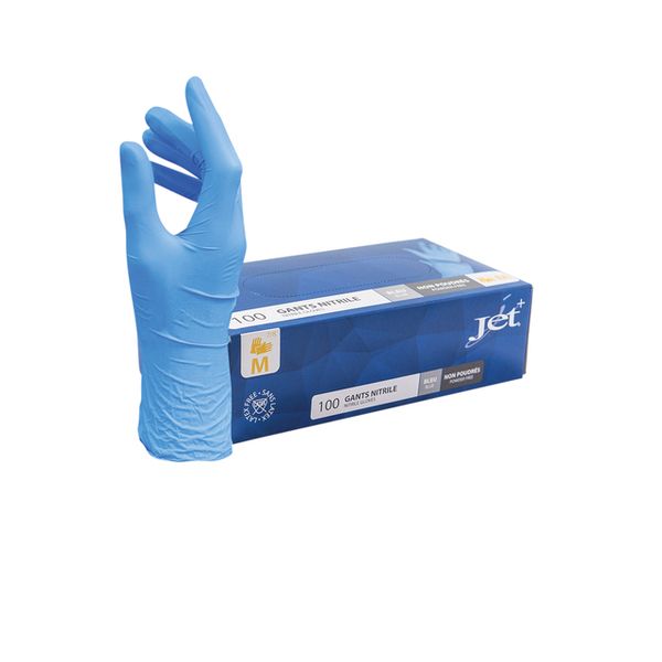 100 gants nitrile bleu - Taille M, jetables, non poudrés, bords ourlés