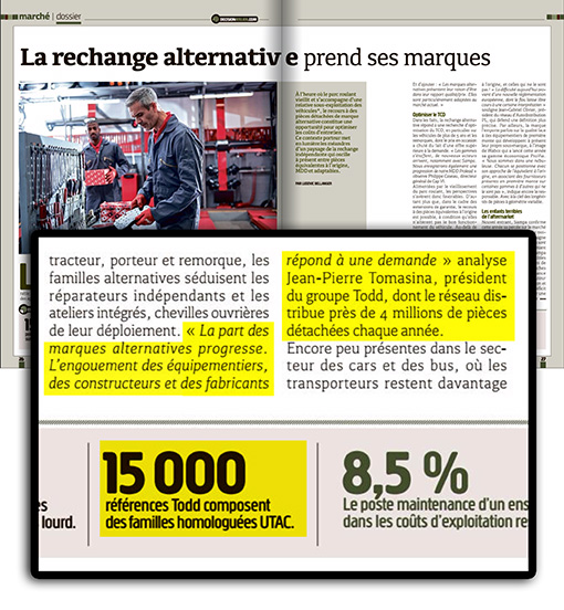 TODD cité dans le magazine Décision Atelier PL n°40 : La rechange alternative prend ses marques