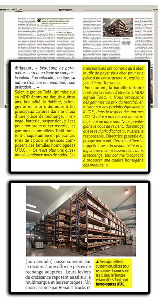 TODD cité dans le magazine Décision Atelier PL n°40 : La rechange alternative prend ses marques